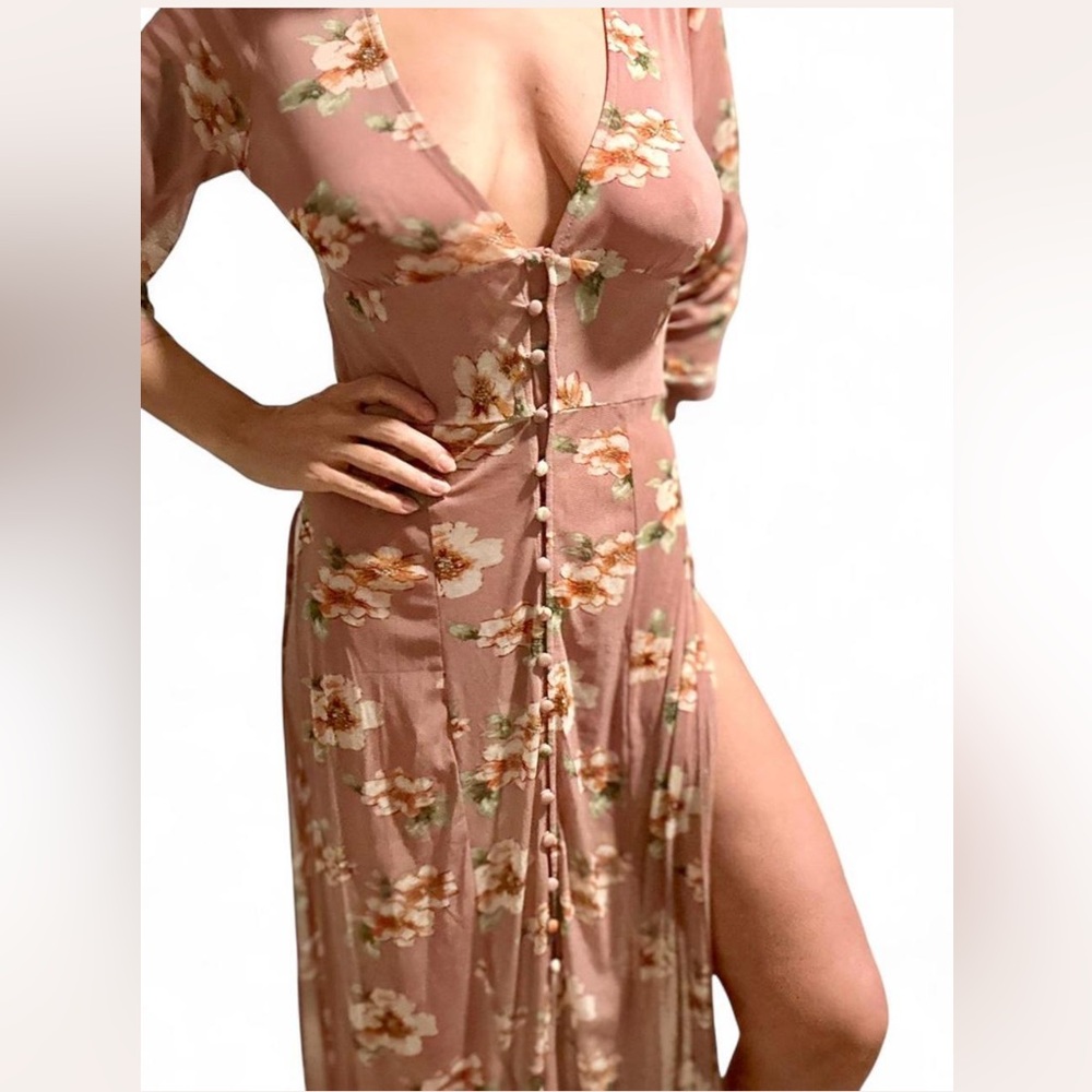 Always Indigo Vintage-Inspired Sheer Pink Floral Maxi Dress Size Medium